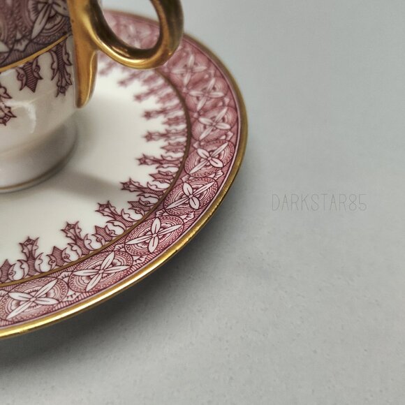 Theodore Haviland New York Cambridge Crimson Footed Demitasse Teacup and Saucer - Picture 3 of 10